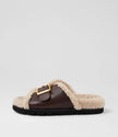 Mollini Esme Dark Brown Natural Leather Shearling Slides