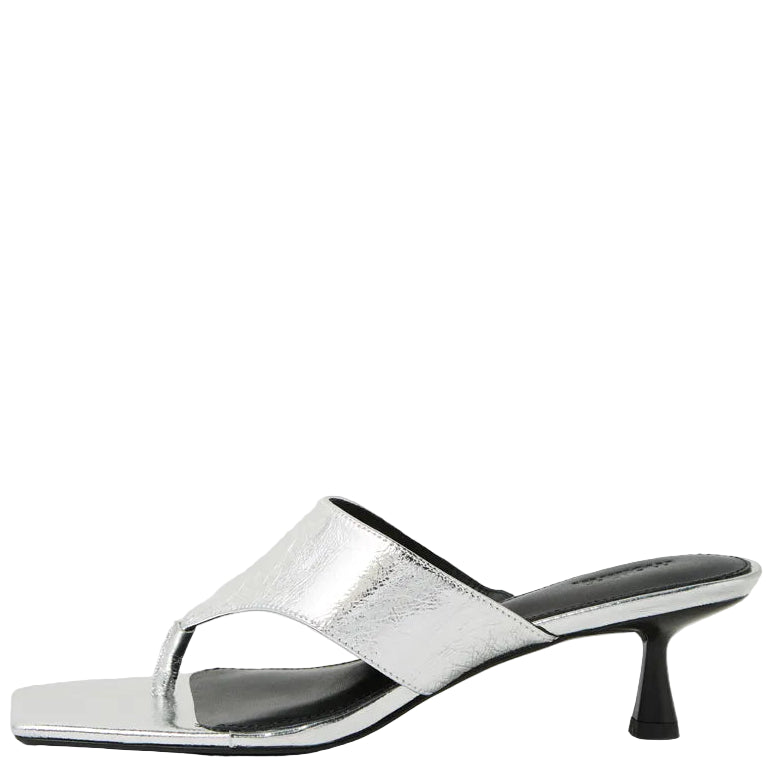 Mollini Torina Thong Heels Silver Crinkle Leather