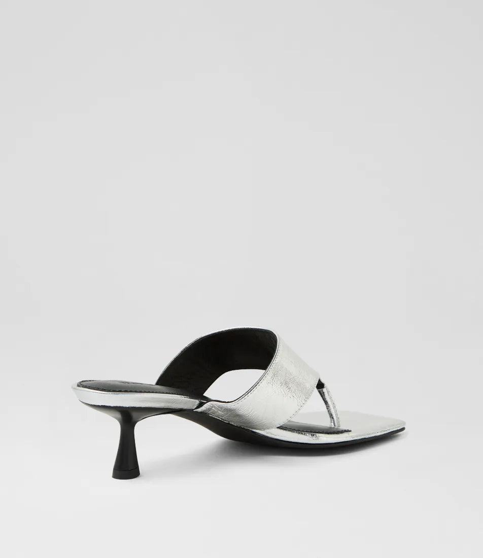 Mollini Torina Thong Heels Silver Crinkle Leather