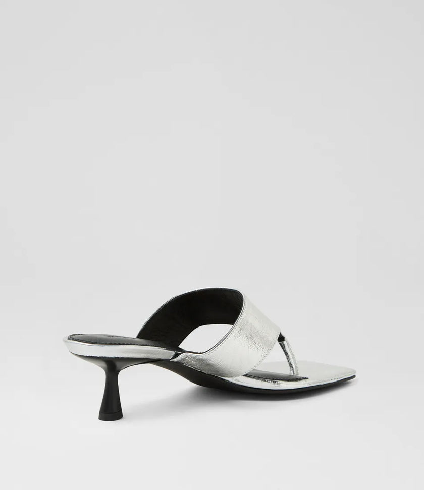 Mollini Torina Thong Heels Silver Crinkle Leather