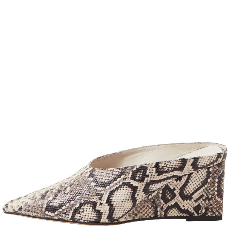 Mollini Loe Cream & Black Snake Print Leather Wedge Heel