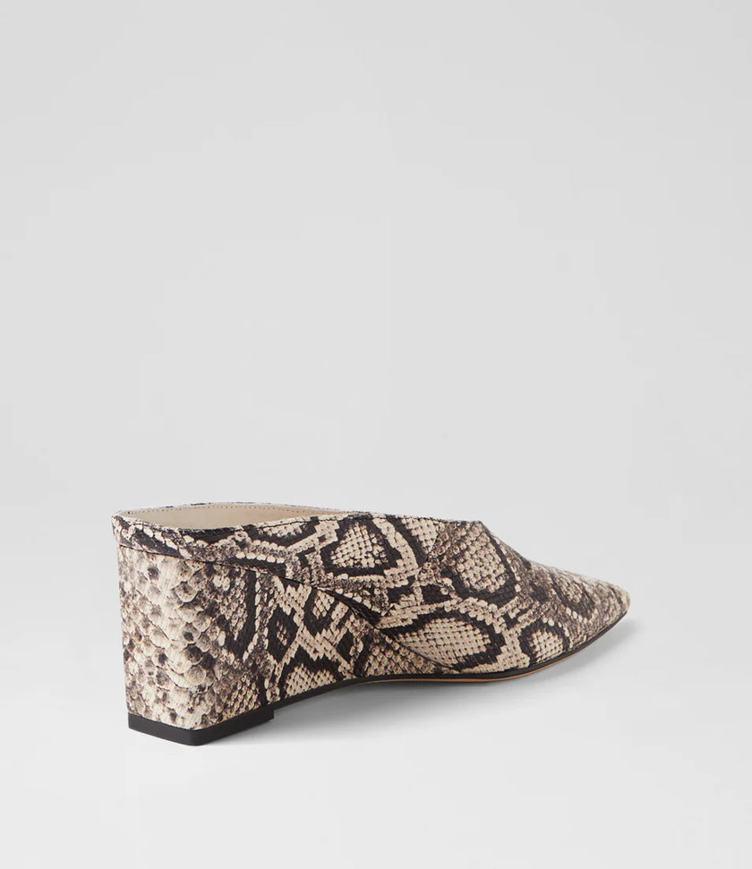 Mollini Loe Cream & Black Snake Print Leather Wedge Heel