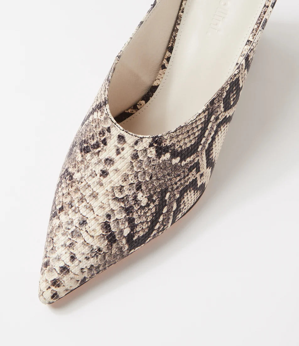 Mollini Loe Cream & Black Snake Print Leather Wedge Heel