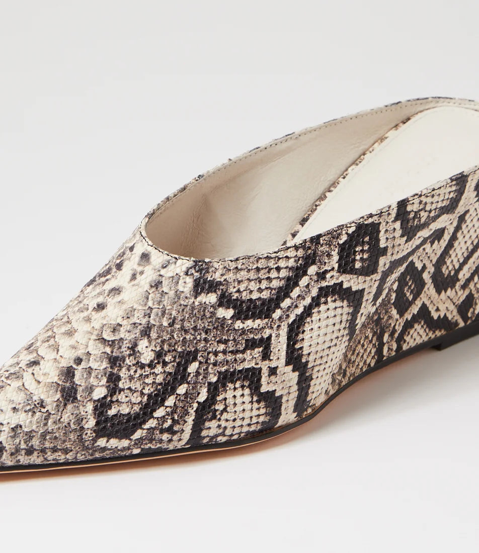 Mollini Loe Cream & Black Snake Print Leather Wedge Heel
