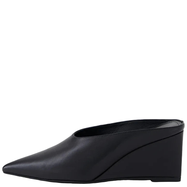 Mollini Loe Black Leather Wedge Heel – Miss Gladys Sym Choon