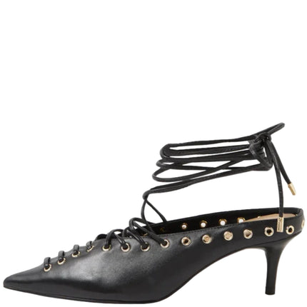 Mollini Lanni Black Leather Lace Up Heels