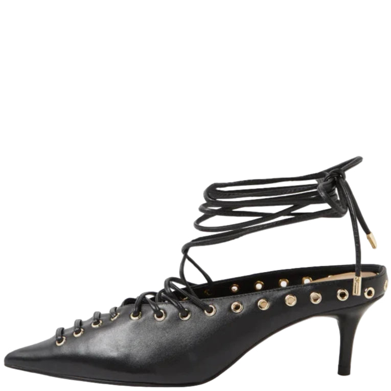 Mollini Lanni Black Leather Lace Up Heels