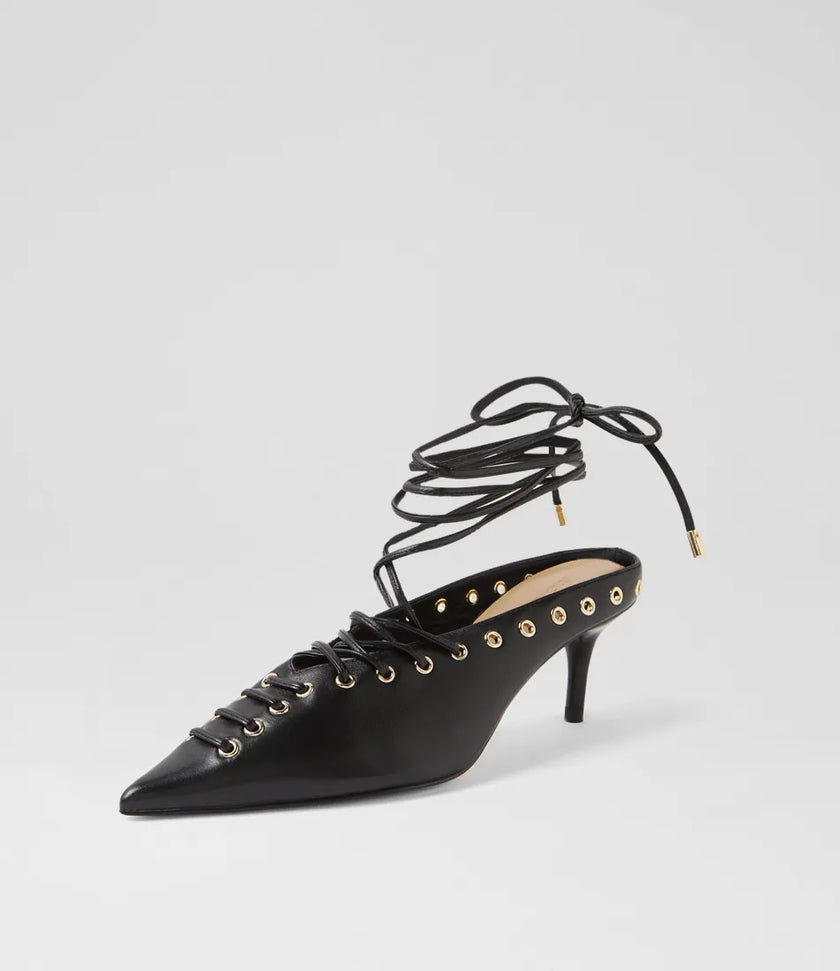 Mollini Lanni Black Leather Lace Up Heels