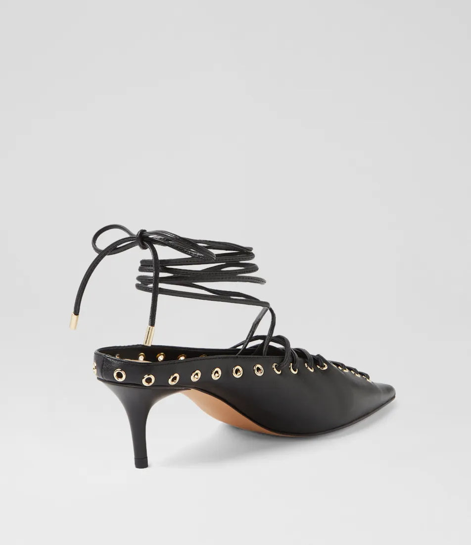 Mollini Lanni Black Leather Lace Up Heels