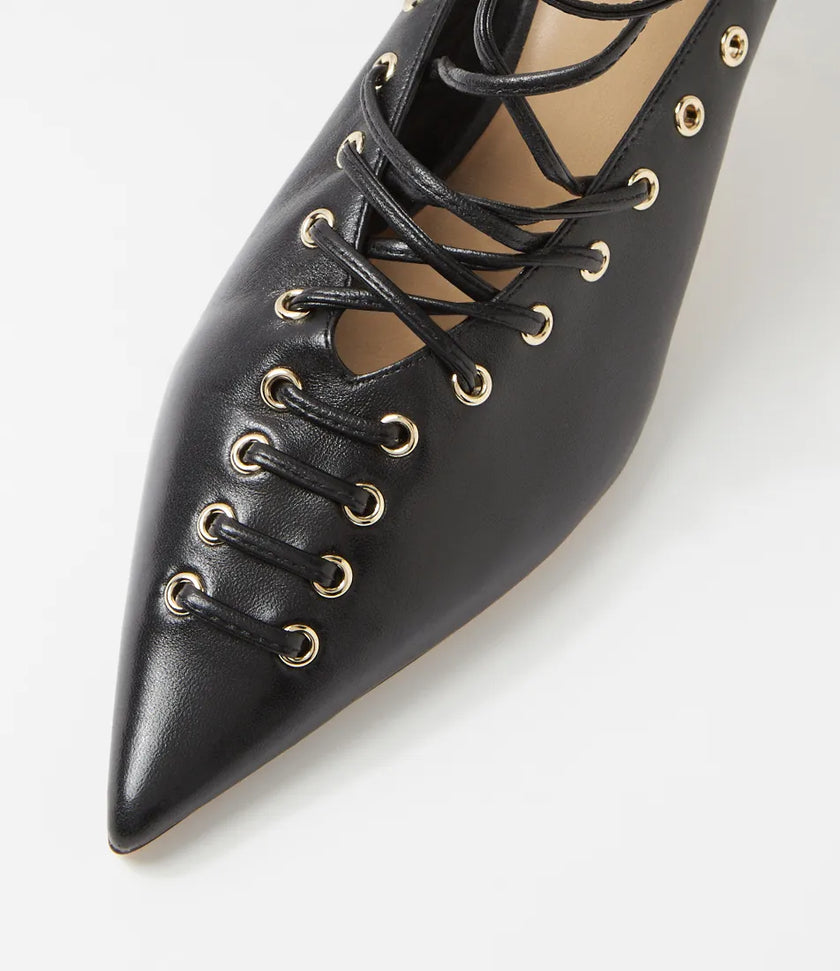 Mollini Lanni Black Leather Lace Up Heels