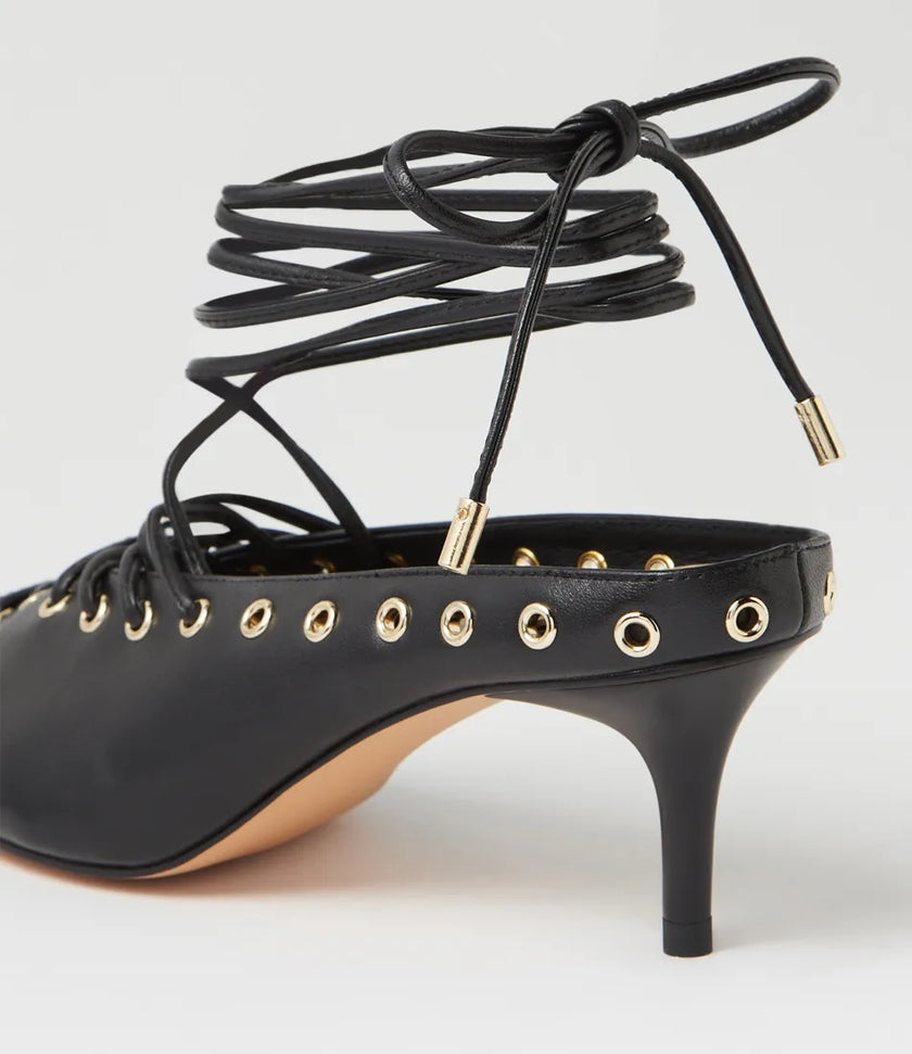 Mollini Lanni Black Leather Lace Up Heels