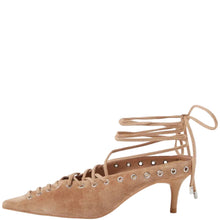 Load image into Gallery viewer, Mollini Lanni Camel Suede Lace Up Heels
