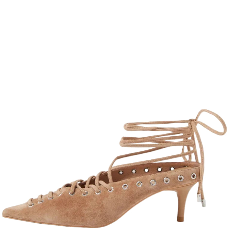 Mollini Lanni Camel Suede Lace Up Heels