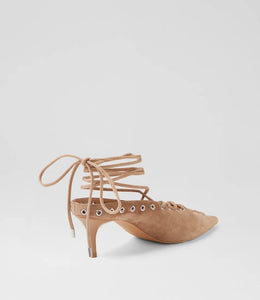 Mollini Lanni Camel Suede Lace Up Heels