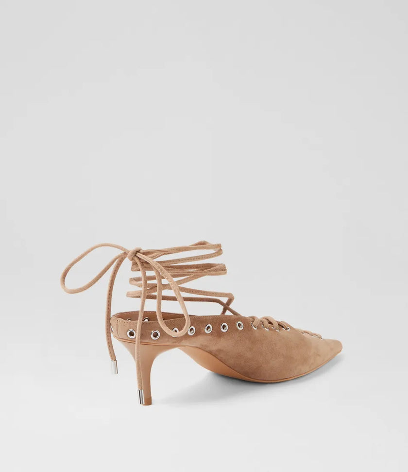 Mollini Lanni Camel Suede Lace Up Heels