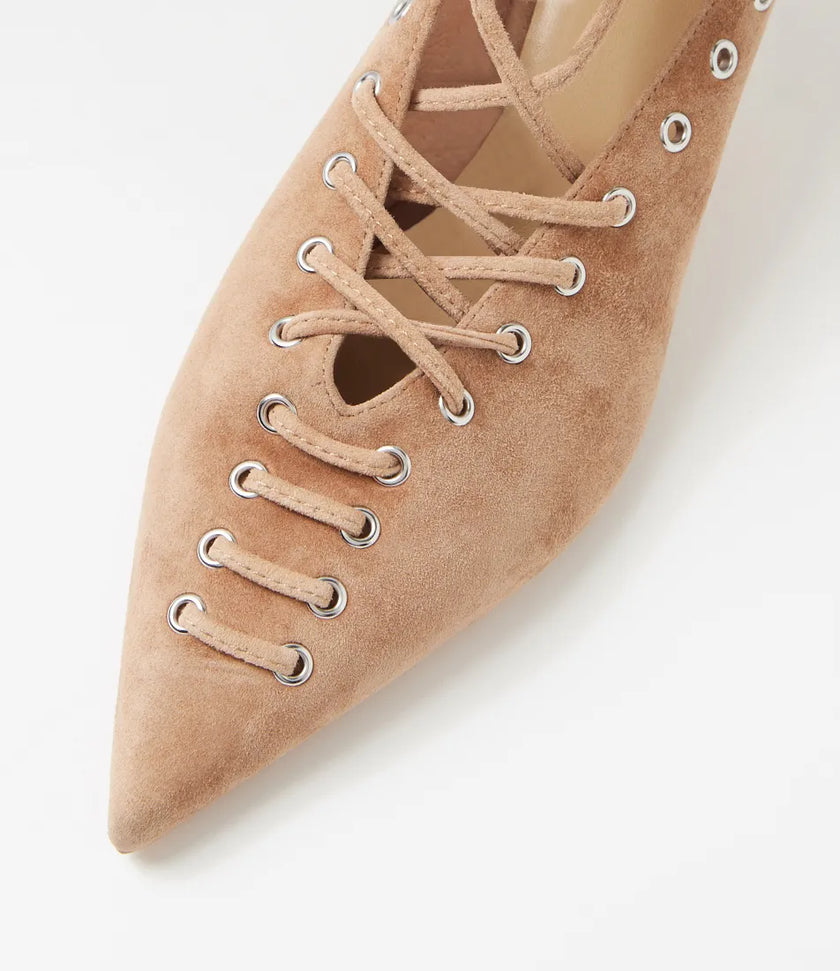 Mollini Lanni Camel Suede Lace Up Heels