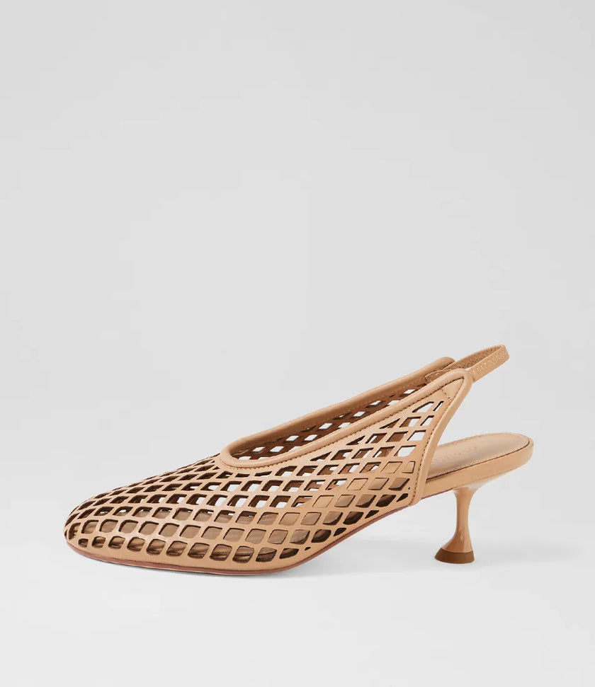 Mollini Atuned Camel Leather Slingback Heels
