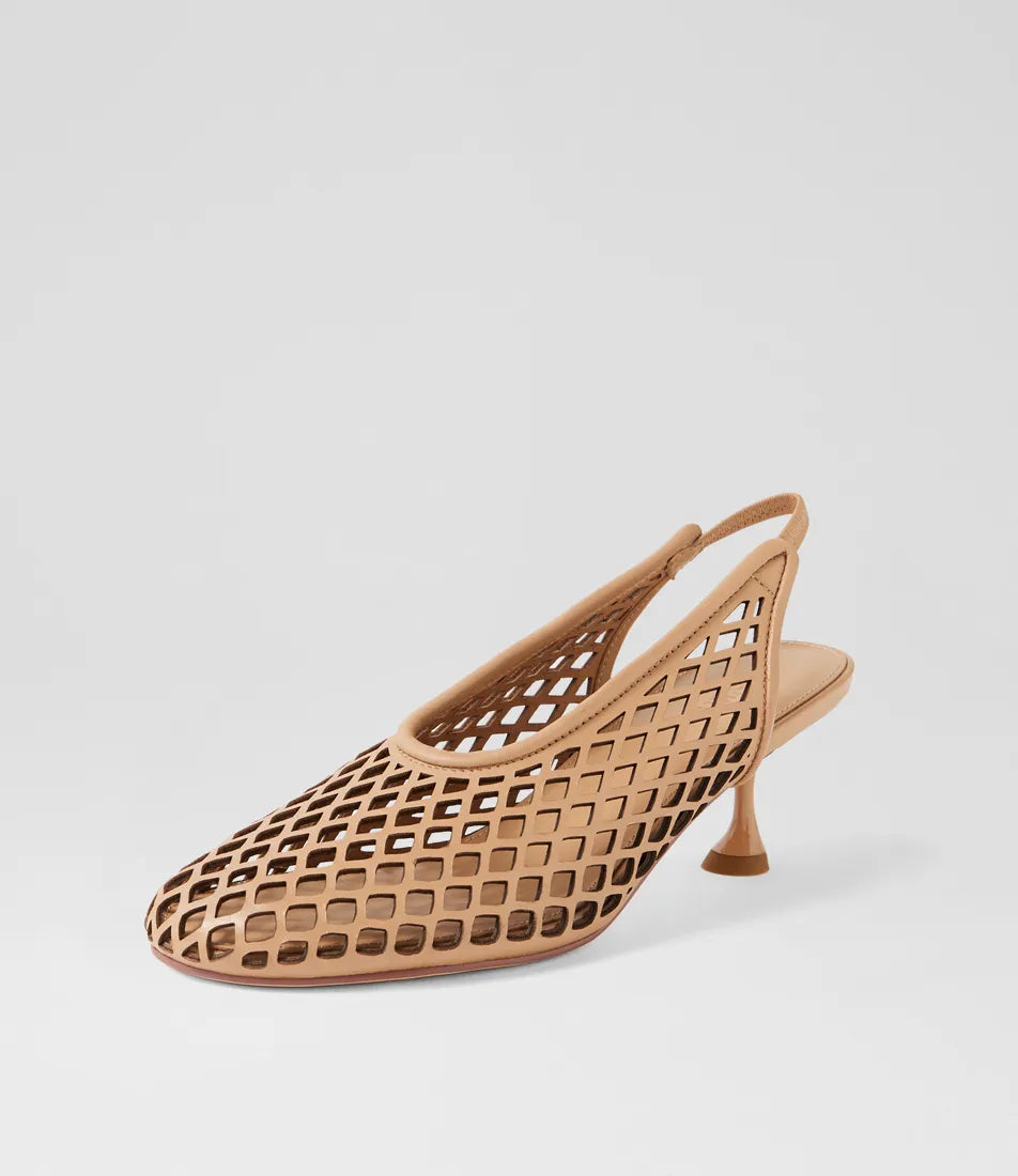 Mollini Atuned Camel Leather Slingback Heels