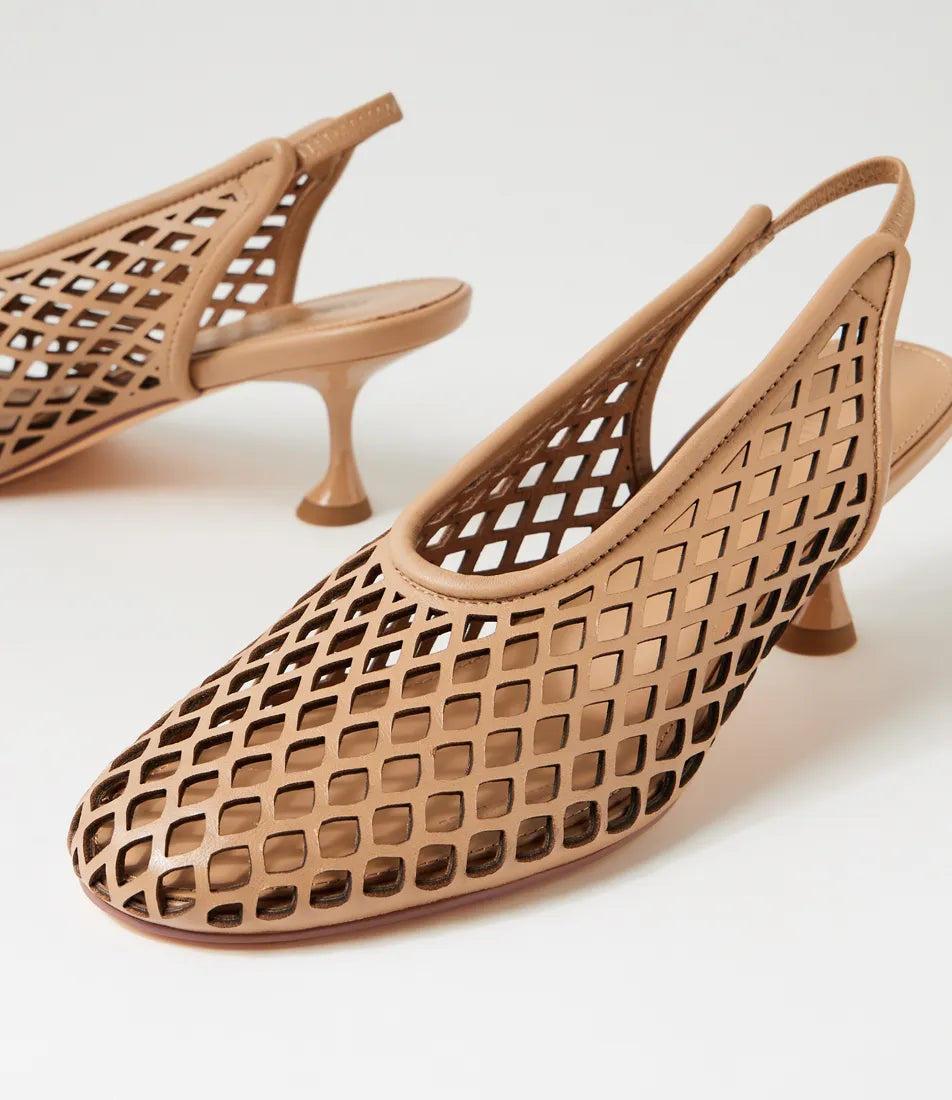 Mollini Atuned Camel Leather Slingback Heels