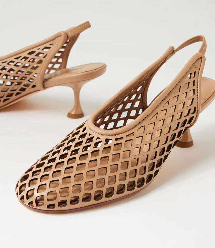 Mollini Atuned Camel Leather Slingback Heels