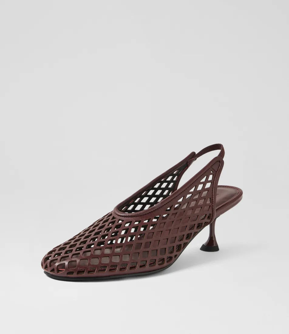 Mollini Atuned Burgundy Leather Slingback Heels
