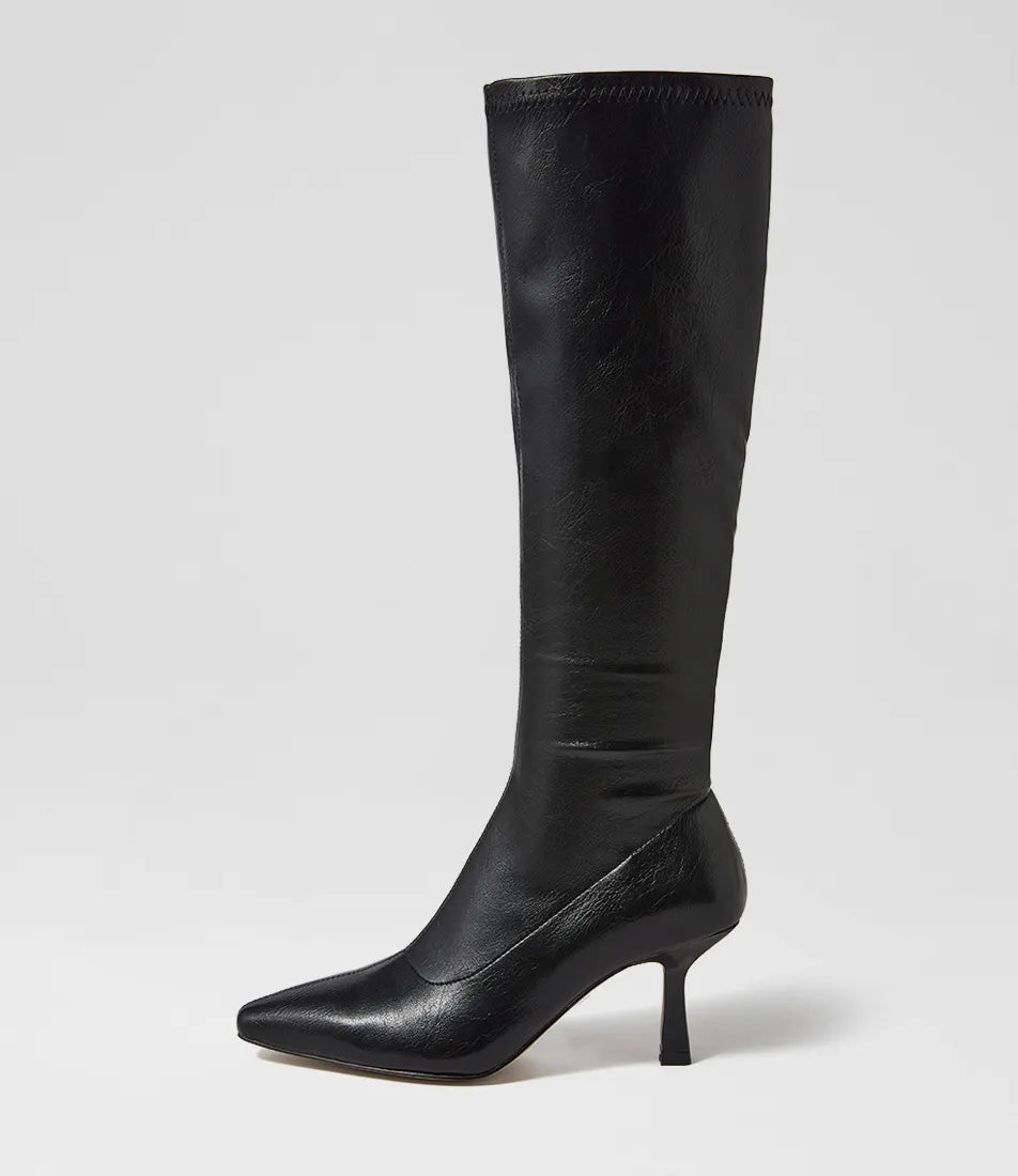Mollini Andria Knee High Boots Black Tumble Smooth