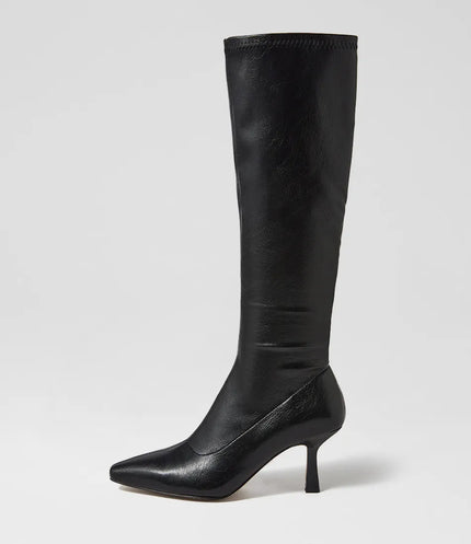 Mollini Andria Knee High Boots Black Tumble Smooth