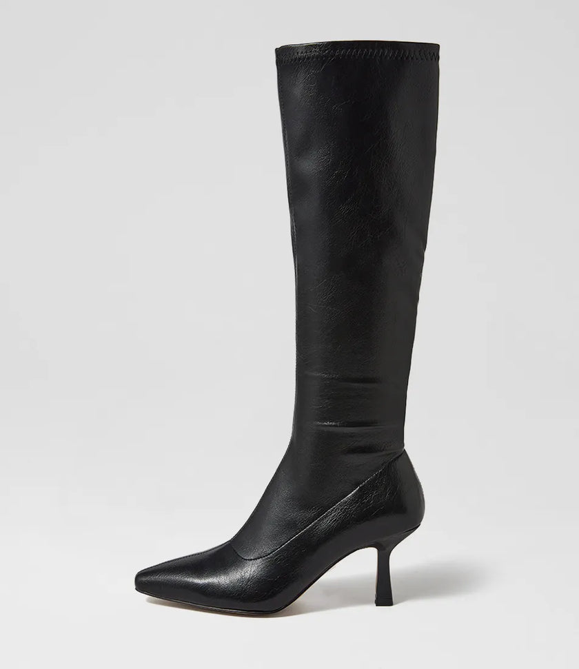 Mollini Andria Knee High Boots Black Tumble Smooth