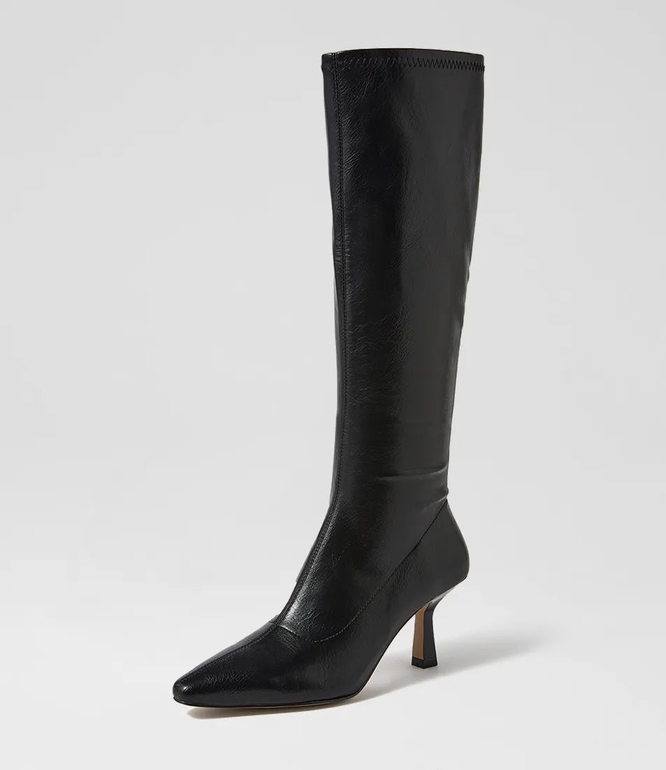 Mollini Andria Knee High Boots Black Tumble Smooth