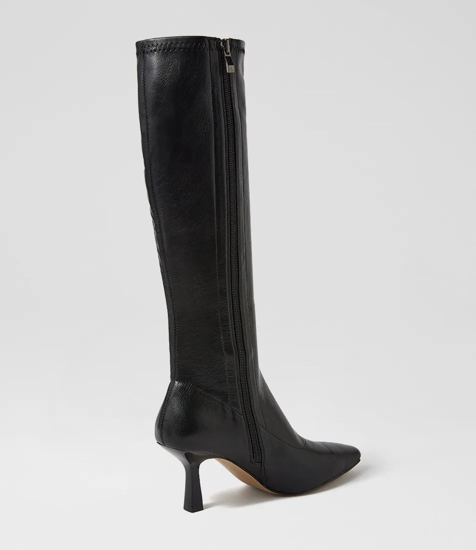 Mollini Andria Knee High Boots Black Tumble Smooth