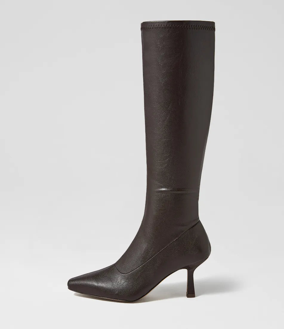 Mollini Andria Knee High Boots Dark Choc Tumble Smooth