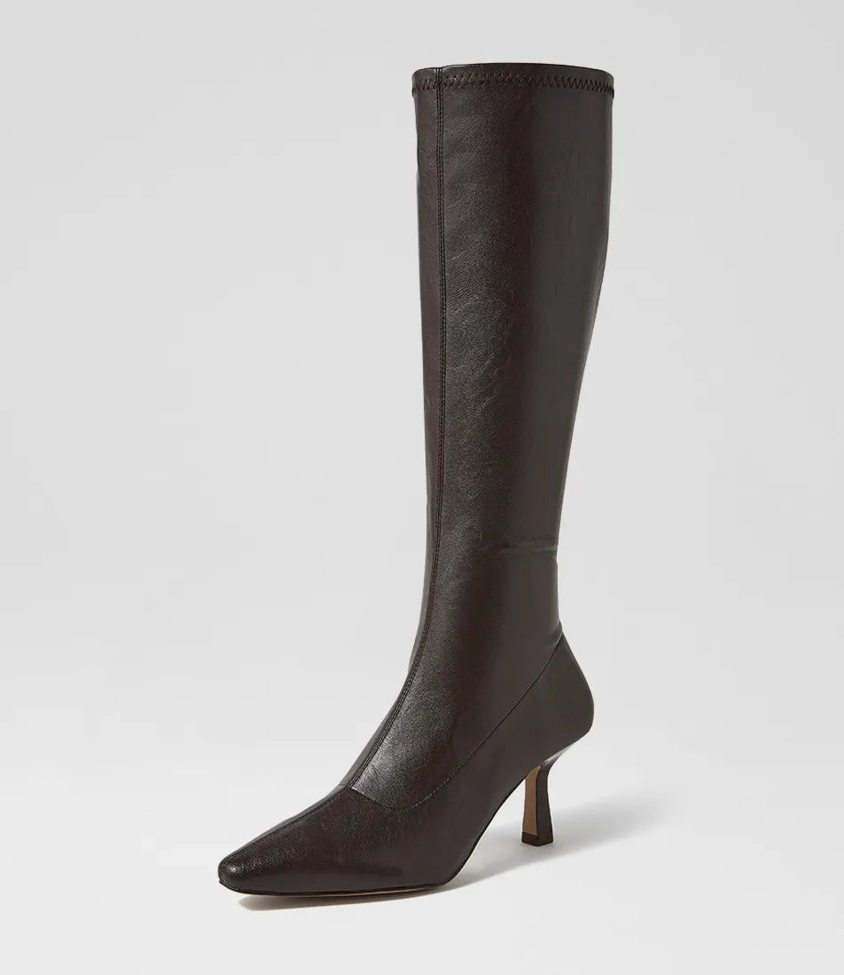 Mollini Andria Knee High Boots Dark Choc Tumble Smooth