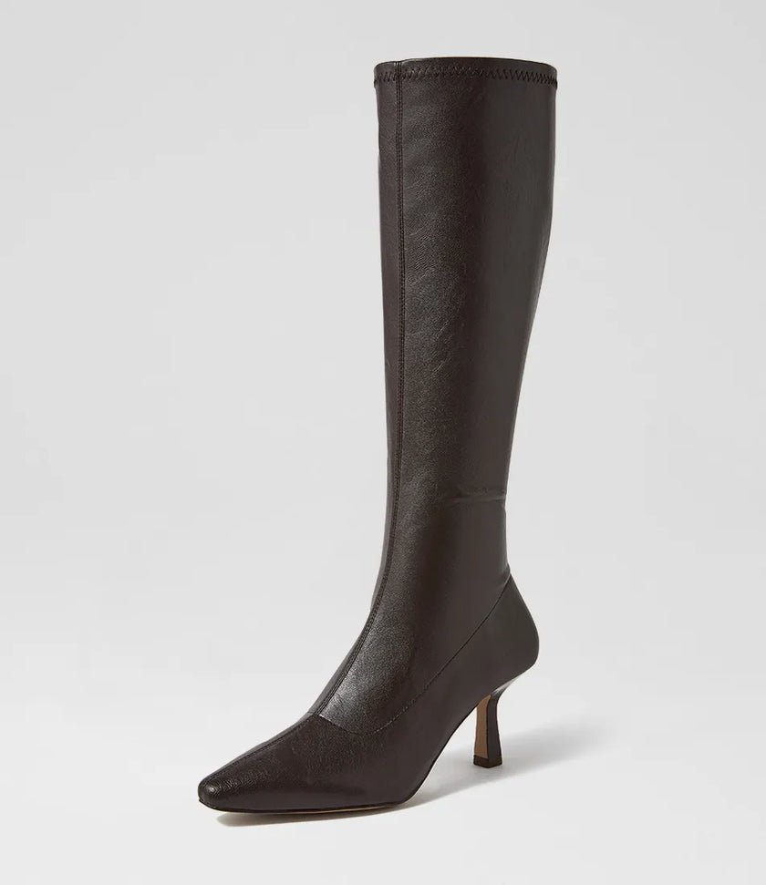 Mollini Andria Knee High Boots Dark Choc Tumble Smooth