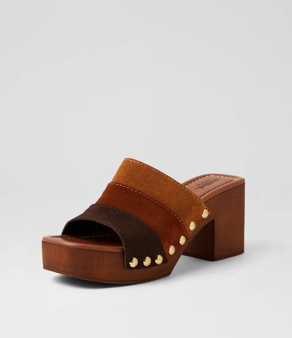 Mollini Ginia Retro Clog Heels Brown Multi Suede