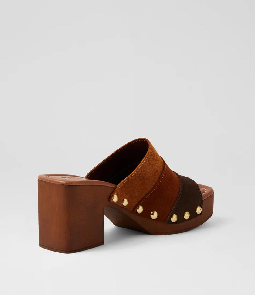 Mollini Ginia Retro Clog Heels Brown Multi Suede
