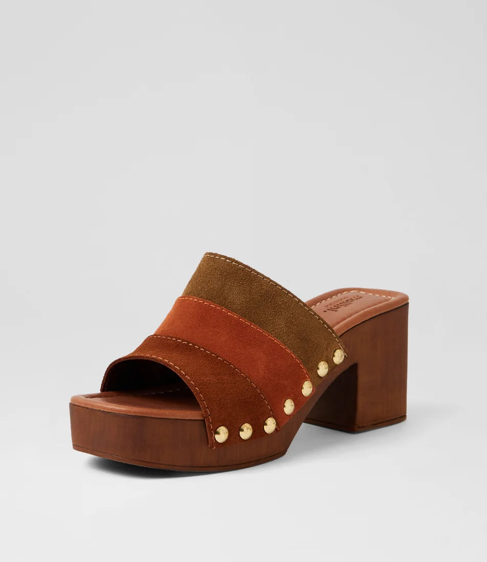 Mollini Ginia Retro Clog Heels Earth Multi Suede