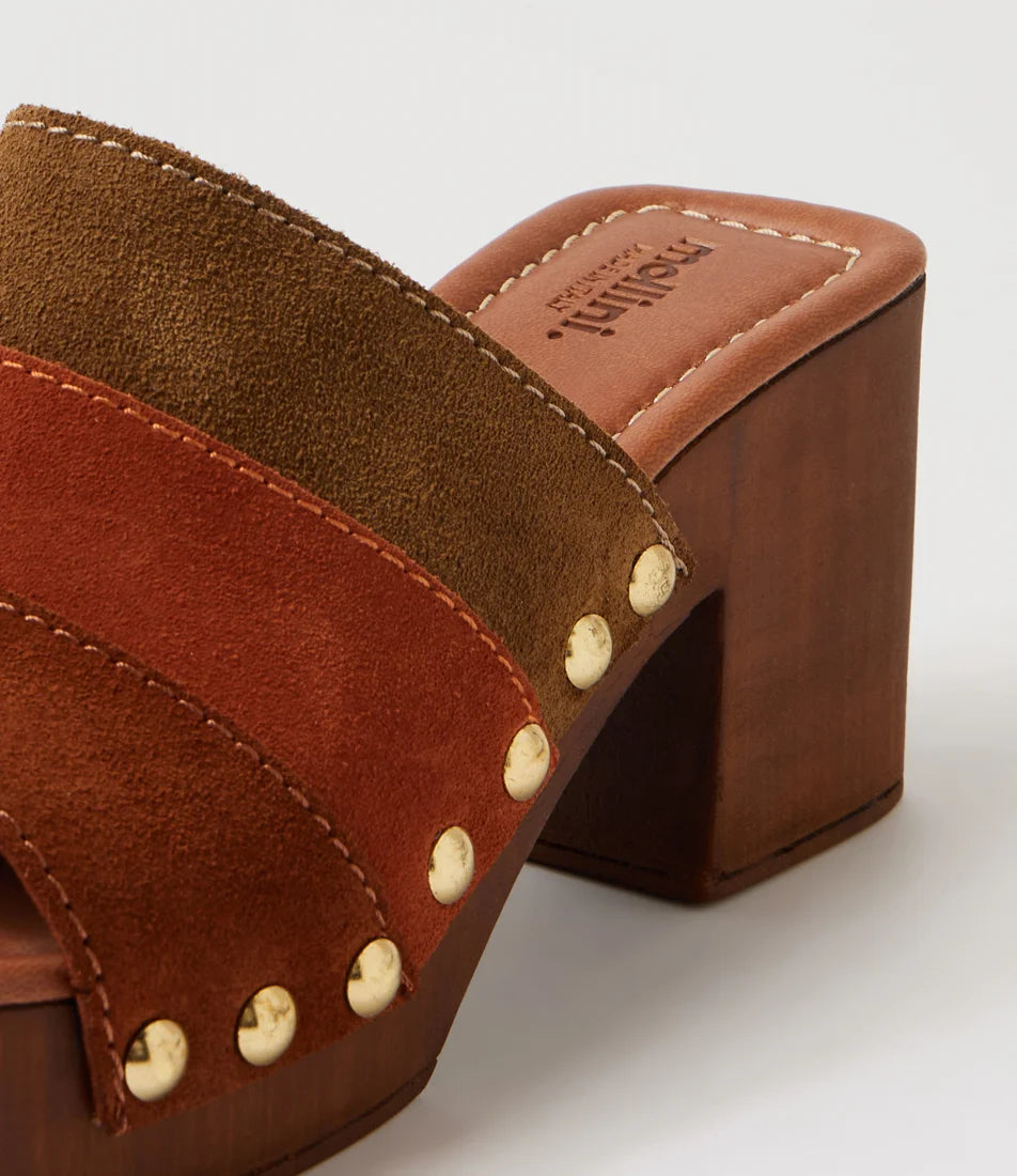 Mollini Ginia Retro Clog Heels Earth Multi Suede