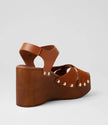 Mollini Junah Retro Clog Wedge Heels Caramello Suede/ Leather