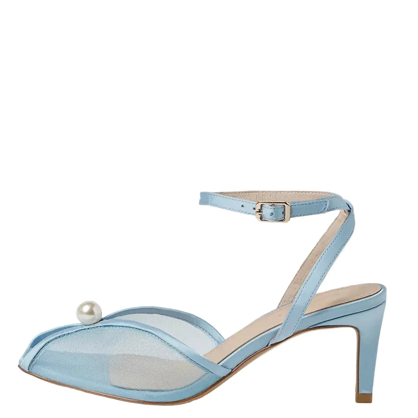 Mollini Bridee Pearl Detail Heels Pale Blue Satin