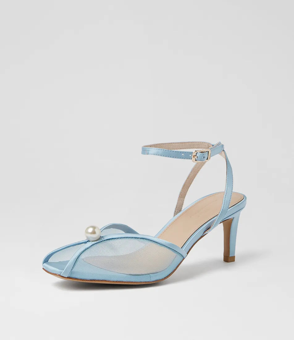 Mollini Bridee Pearl Detail Heels Pale Blue Satin