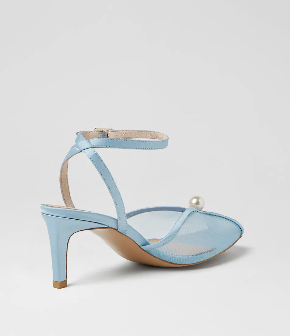 Mollini Bridee Pearl Detail Heels Pale Blue Satin