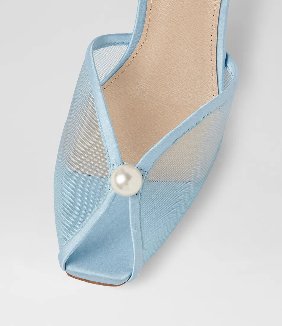 Mollini Bridee Pearl Detail Heels Pale Blue Satin