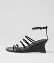 Mollini Fayte Wedge Heel Sandals Black Shine Leather