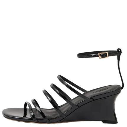 Mollini Fayte Wedge Heel Sandals Black Shine Leather