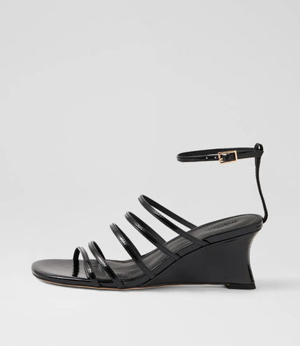 Mollini Fayte Wedge Heel Sandals Black Shine Leather