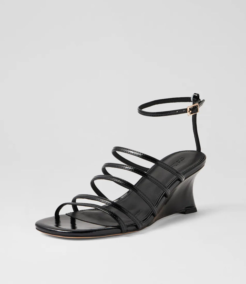 Mollini Fayte Wedge Heel Sandals Black Shine Leather