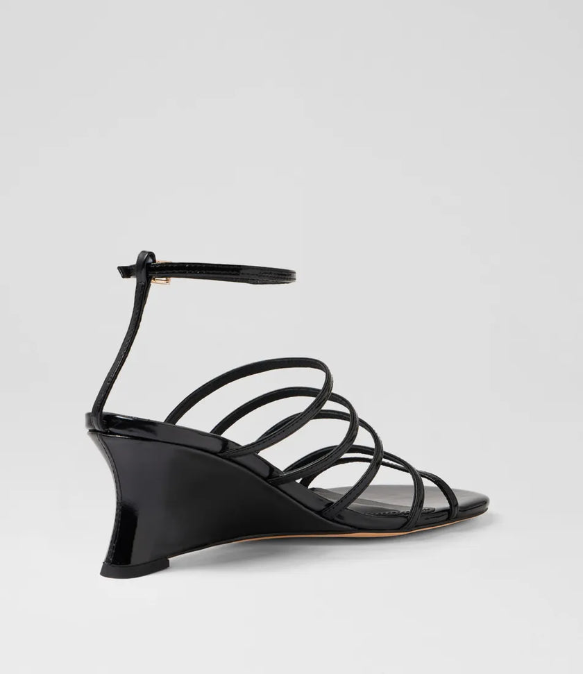 Mollini Fayte Wedge Heel Sandals Black Shine Leather