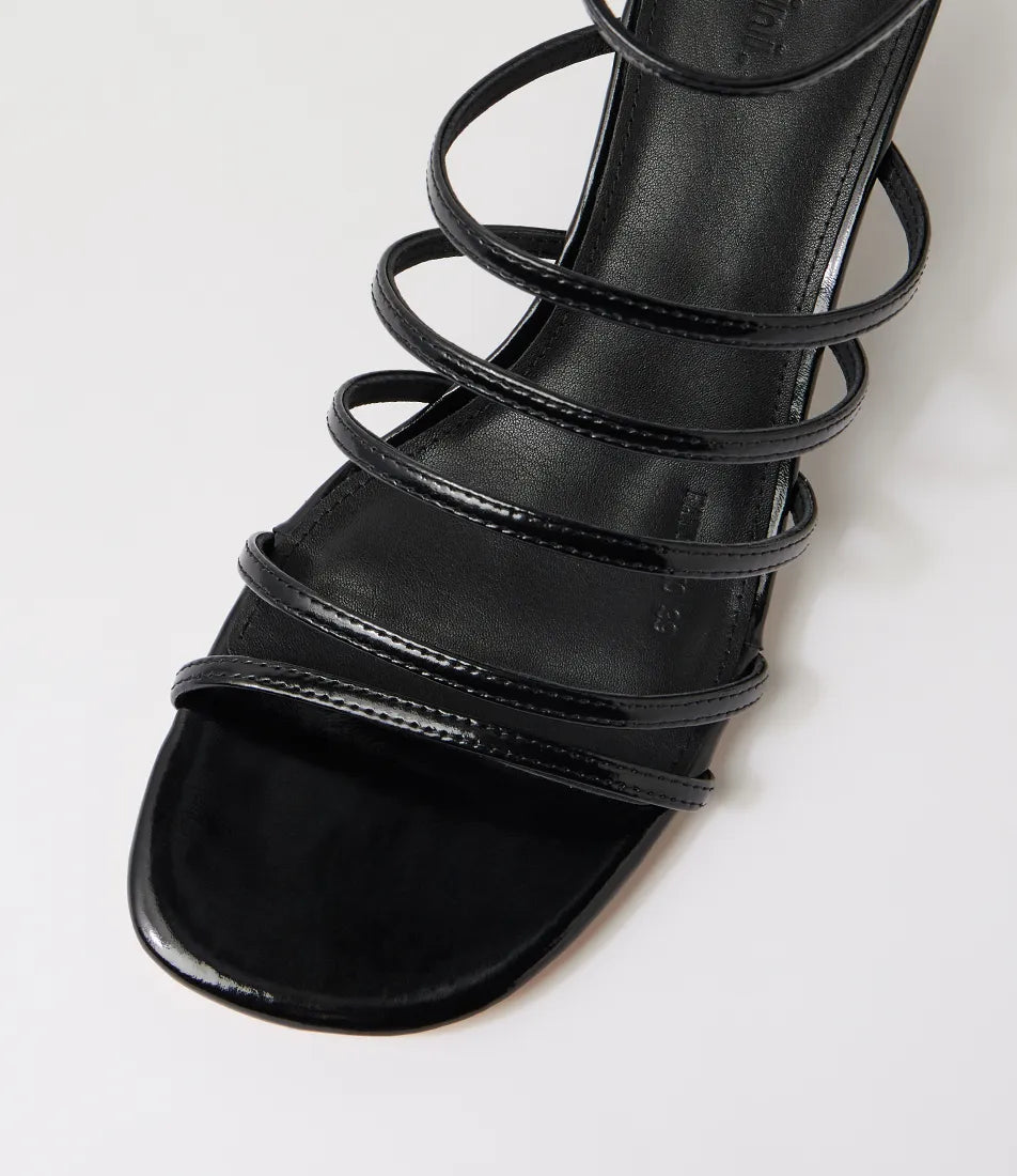 Mollini Fayte Wedge Heel Sandals Black Shine Leather