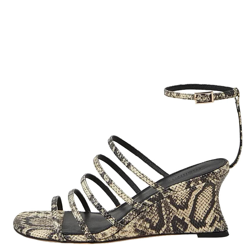 Mollini Fayte Wedge Heel Sandals Cream/Black Snake Print Leather
