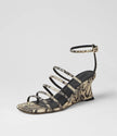 Mollini Fayte Wedge Heel Sandals Cream/Black Snake Print Leather
